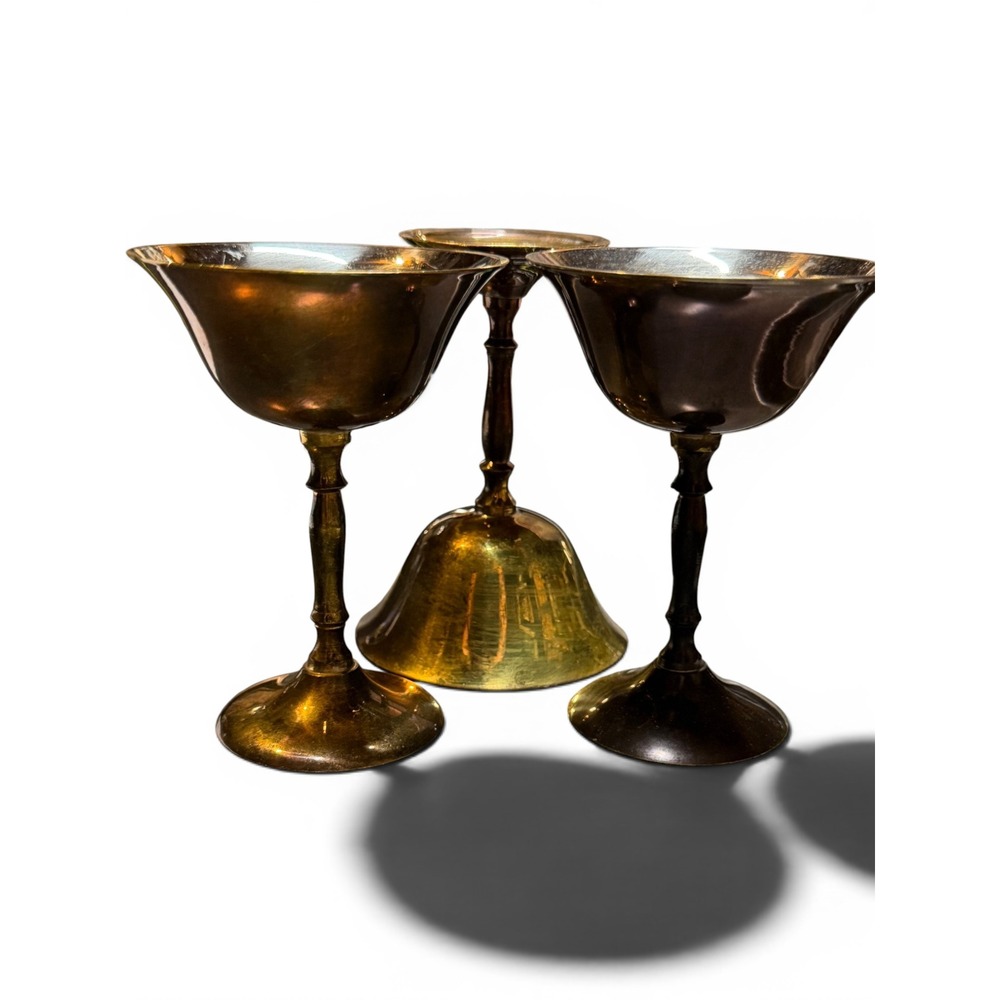 Vintage Solid Brass Chalices | Set of 3 | Mid-Century Barware